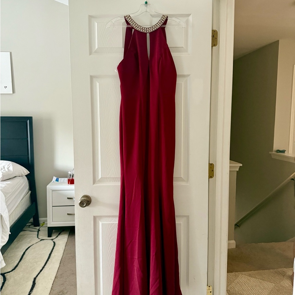 Dancing Queen Burgundy Maxi Dress with Embellished Neckline